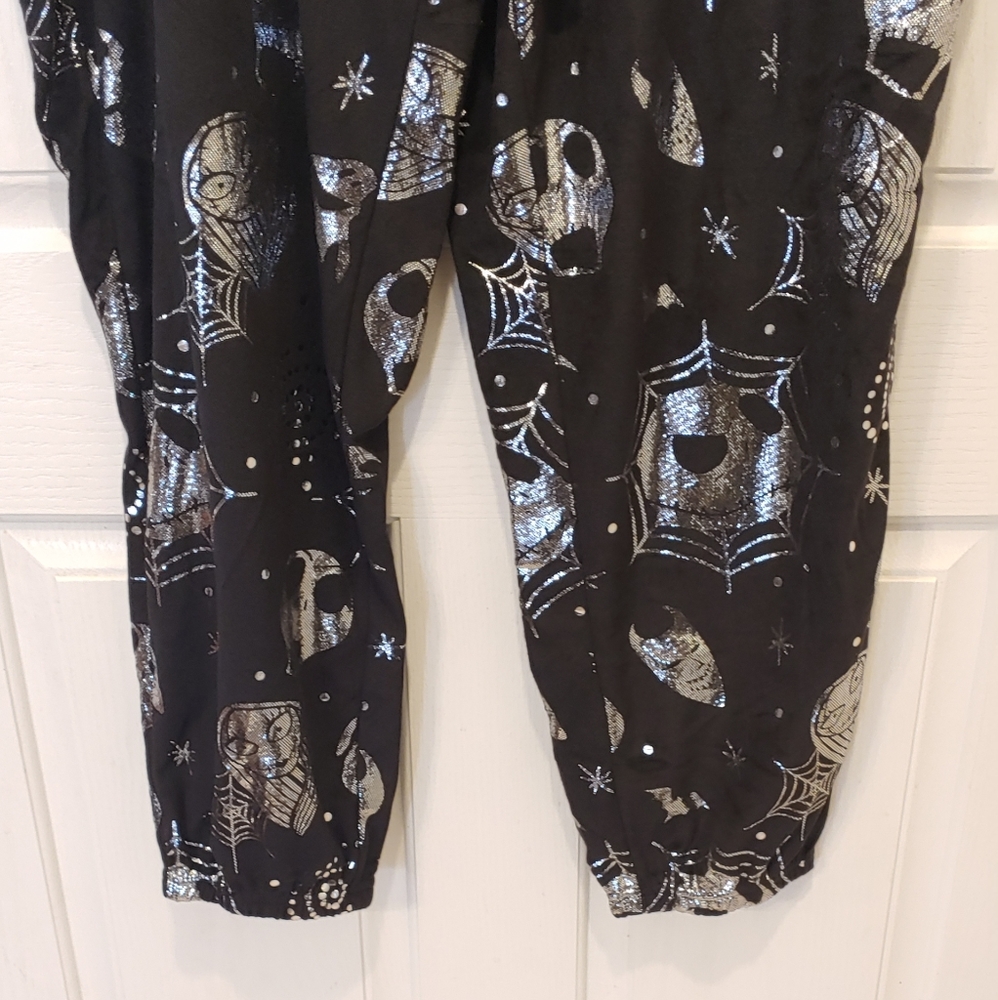 Disney Black Pajama Pants with Silver Halloween Skull & Web Print - Picture 4 of 9